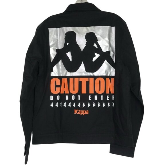 KAPPA Jacket Mens Size Large Caution Do Not Enter Black Orange Full Zip - Picture 1 of 10